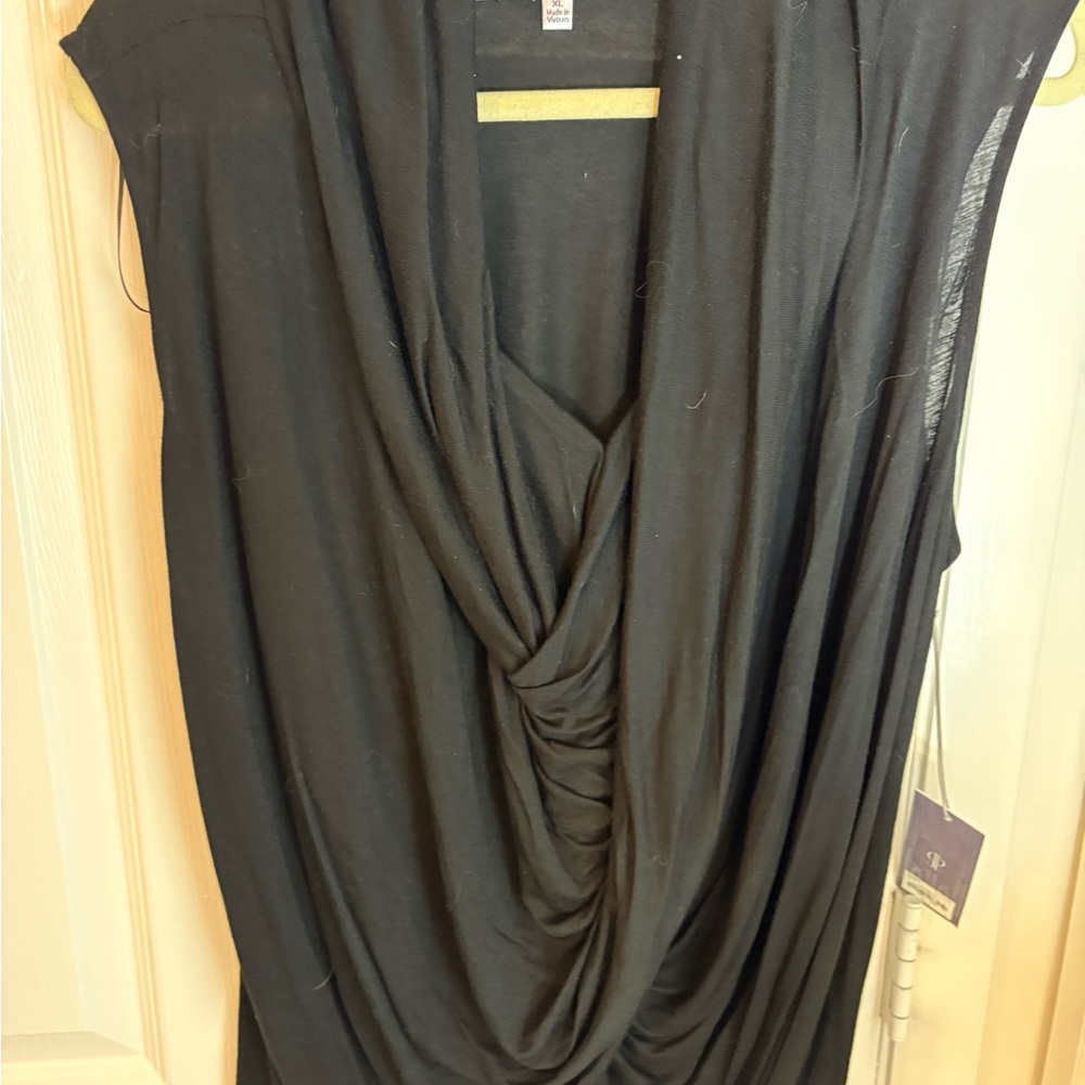 Jennifer Lopez Black Draped Sleeveless Blouse